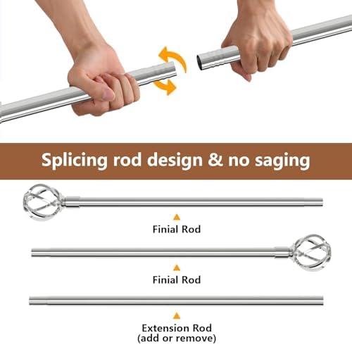Chrome Silver Curtain Rods 66-120 Inch Adjustable