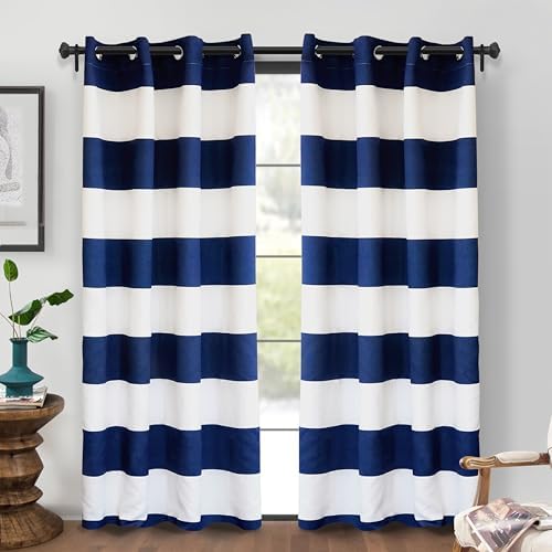 DriftAway Navy Stripe Room Darkening Curtains 2 Panels