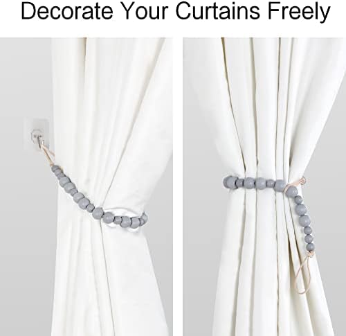 OCIOLI 2 Piece Wooden Bead Curtain Tiebacks with Hooks