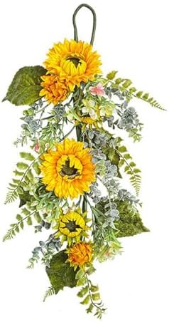 275in Artificial Sunflower Teardrop Wreath Yellow