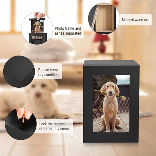 SOITIS Small Wood Urn for Human Ashes Black with Photo Frame