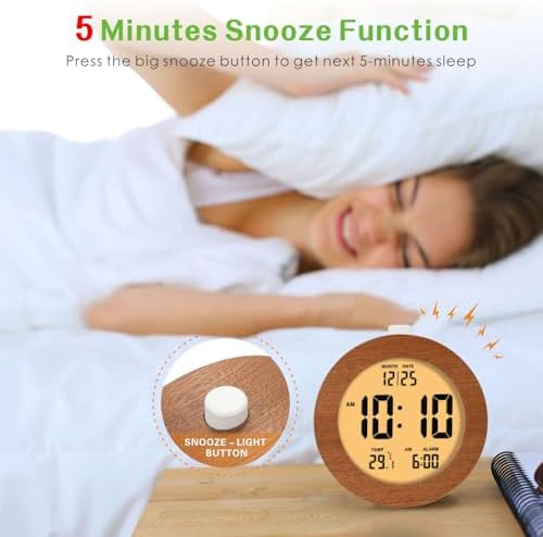 Plumeet Wooden Digital Alarm Clock with Nightlight