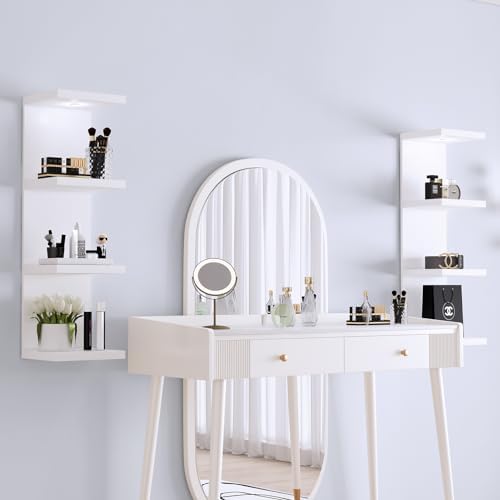 White Floating 4 Tier Wall Shelf with LED Light