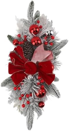 Topyond Christmas Staircase Decoration Cordless PVC Swag Red