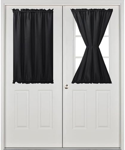 Hiasan French Door Curtains Panel Black 24x40 Inch Rod Pocket