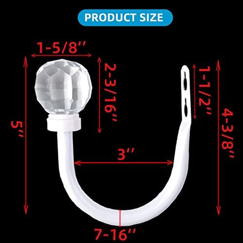 2 Pack Curtain Holdbacks with Clear Crystal Ball and Metal Hooks