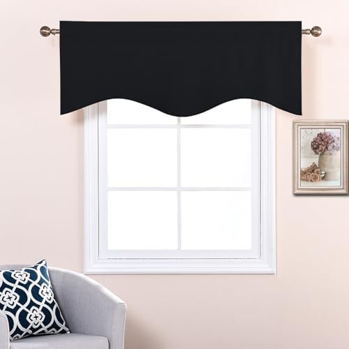 NICETOWN 4 Panels Blackout Curtain Valances 52x18 Black Rod Pocket