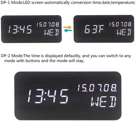 Wooden Digital Alarm Clock with Nightlight and Temperature Display