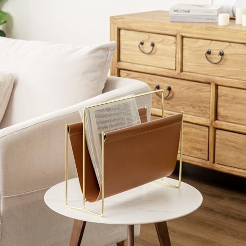MyGift 15 Inch Modern Brown Leatherette Magazine Holder