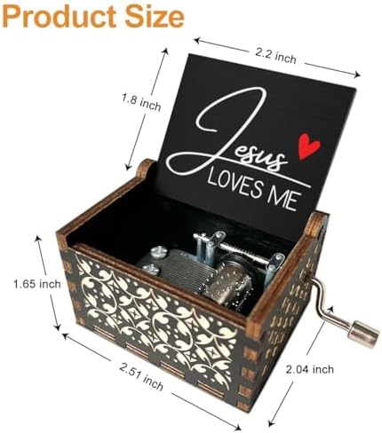 Jesus Loves Me Wooden Music Box with Hand Crank