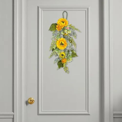 275in Artificial Sunflower Teardrop Wreath Yellow