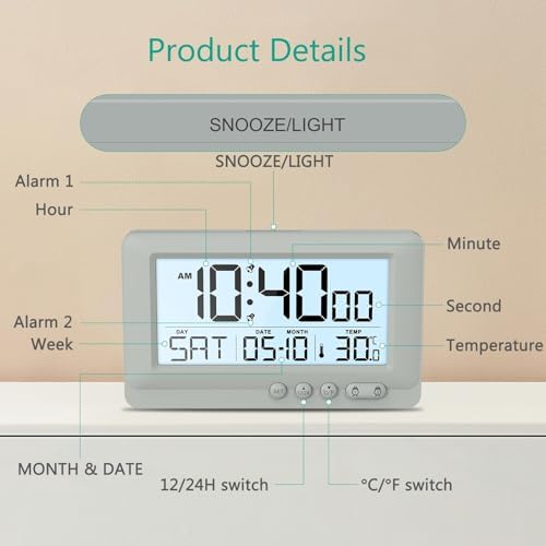 ORIA Digital Alarm Clock with Backlight and Dual Alarms