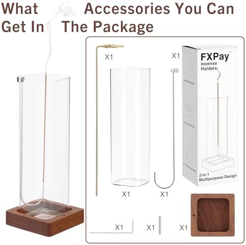 Elegant Incense Sticks Holder with Glass Ash Catcher and Wooden Base