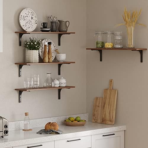 Dinzilvjl Long Wall Shelves Set of 2 Rustic Brown Sturdy