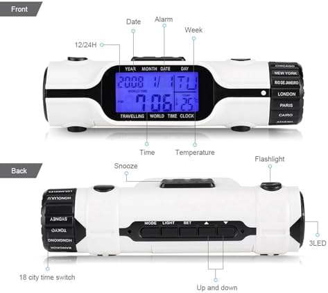 AUNMAS World Time Travel Clock with Alarm and LED Flashlight
