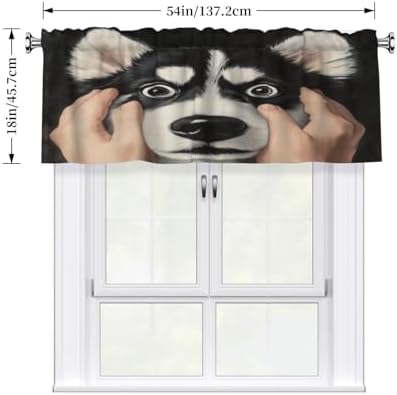 Funny Husky Face Valance Curtains 18x54 Inch Black