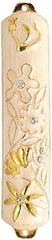 Matashi Hand Painted Mezuzah with Gold Crystals and Floral Design
