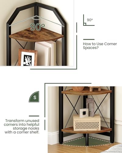 5-Tier Industrial Corner Bookshelf with Rustic Design