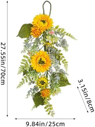 275in Artificial Sunflower Teardrop Wreath Yellow