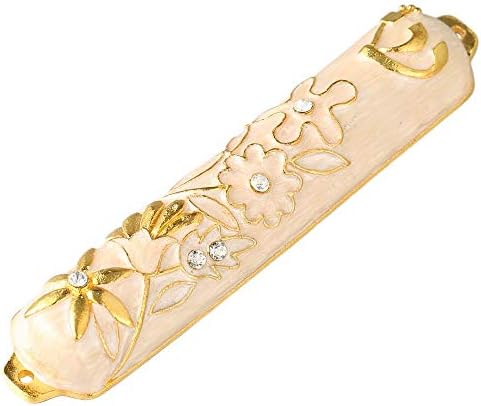 Matashi Hand Painted Mezuzah with Gold Crystals and Floral Design