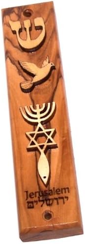 Holy Land Market Olive Wood Messianic Mezuzah - 5 Inches