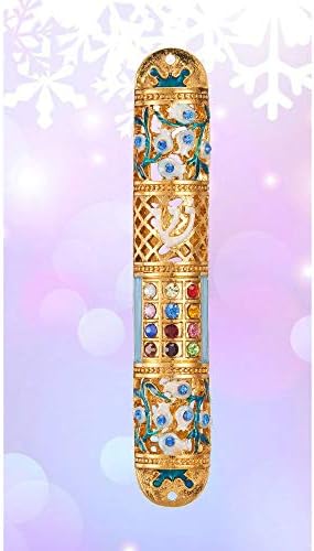 Matashi Hand Painted Enamel Mezuzah with Crystals and Gold Accents
