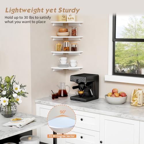 Forbena Floating Corner Shelves Set of 4 White Wood