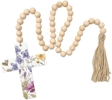 Wood Beads with Cross Tassels 45PCS Garland Decor