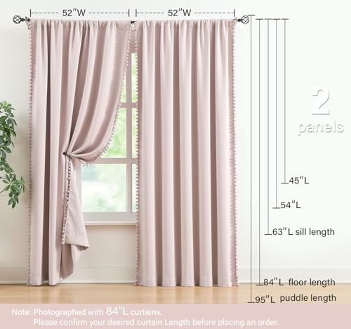 Treatmentex Pompom Blackout Curtains 52x84 Energy Efficient Thermal Panels
