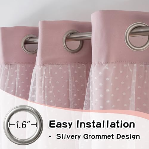 MYSKY HOME Pink Curtains with Tiebacks for Kids Bedroom
