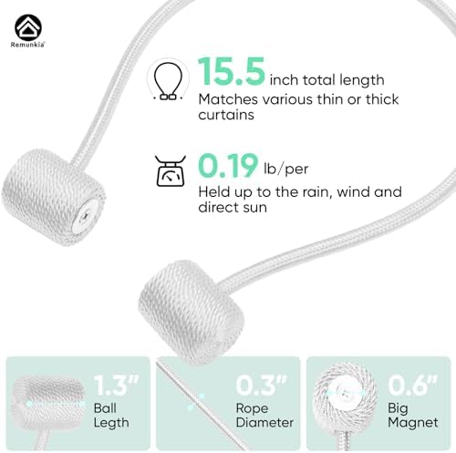 Remunkia Magnetic Curtain Holdbacks 2 Pack - White