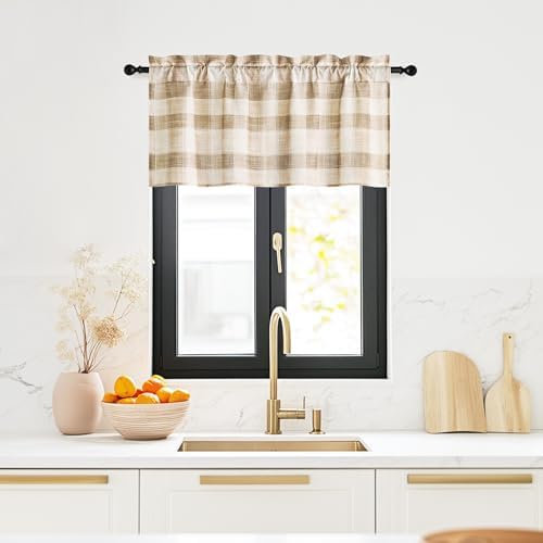 NICETOWN Buffalo Plaid Valance for Kitchen 42x18 Inch