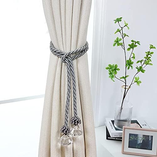 Curtain Tiebacks Rope with Crystal 2pcs Handmade Holdbacks for Window Sheer Drapes