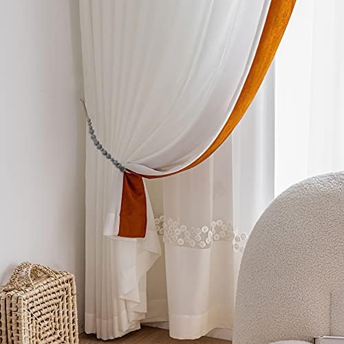 OCIOLI 2 Piece Wooden Bead Curtain Tiebacks with Hooks