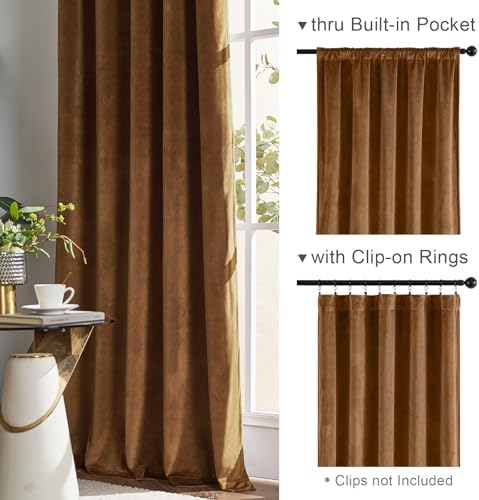 Lazzzy Blackout Polyester Curtains 2 Panels 52x96 Inch Gold Brown