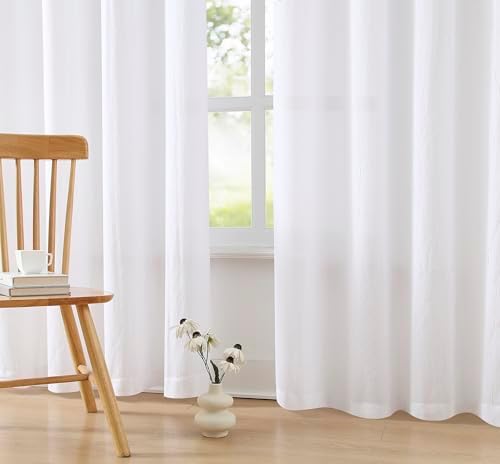 White Sheer Valance Curtains 52x216 for Living Room Decor