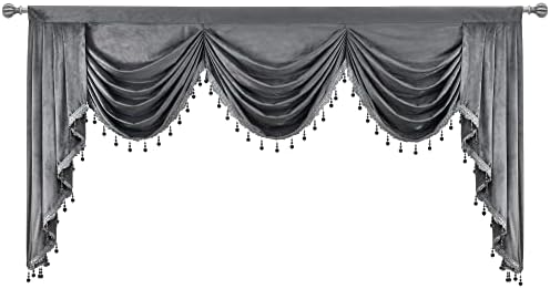 Gray Velvet Valance Swag for Bedroom and Living Room