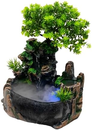 TITIDU Desktop Waterfall Bonsai Fountain with LED Lights and Atomizer