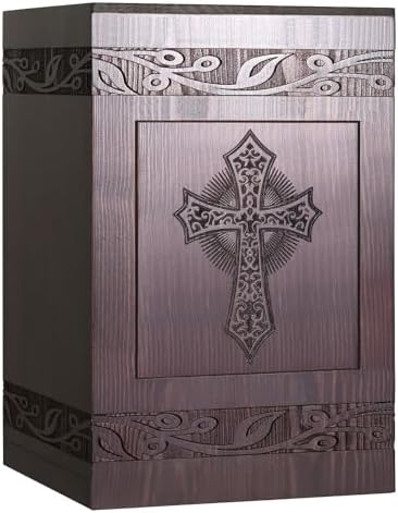 Handcrafted Cremation Urn with Carved Cross