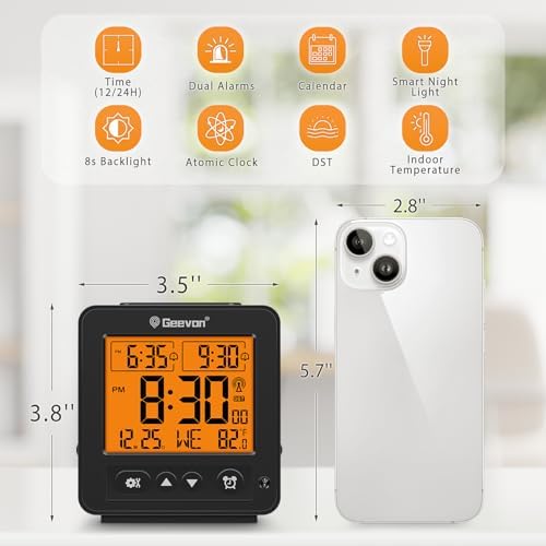 Geevon Small Atomic Alarm Clock with 2 Alarm and Temperature Monitor