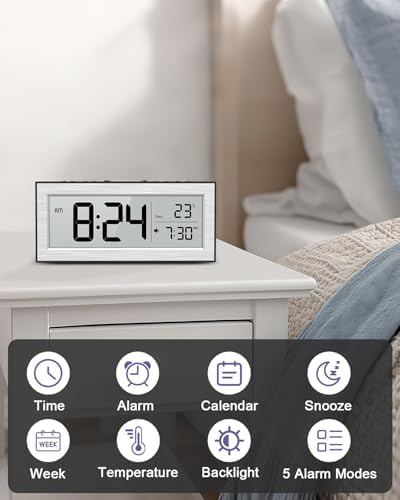 OQIMAX Battery Powered Alarm Clock with LCD Display