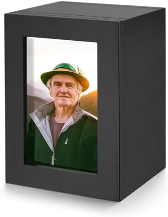 SOITIS Small Wood Urn for Human Ashes Black with Photo Frame