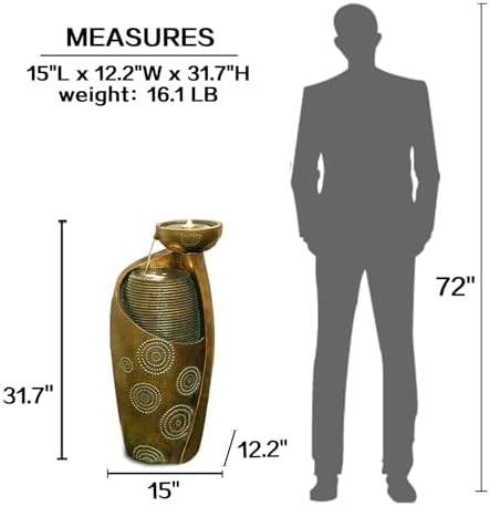 Tankana Indoor Water Fountain with LED Light and Pump - Goldish Bronze