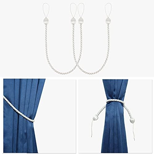 2 Pack Curtain Ropes Tiebacks - White Polyester Holdbacks