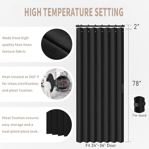 Vatge Black Folding Door Curtain 1 Panel with Tieback