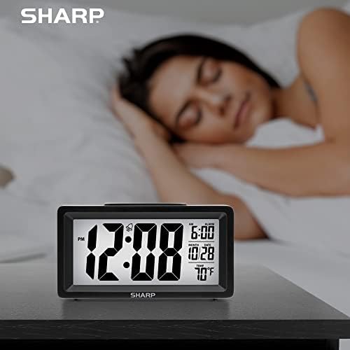 Sharp Digital Alarm Clock with Nightlight and Temperature Display