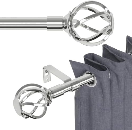 Chrome Silver Curtain Rods 66-120 Inch Adjustable