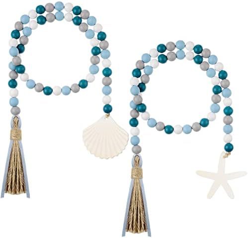 2 Pcs Farmhouse Seashell Garland with Tassels Decor Set