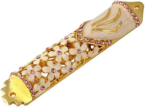 Matashi 425 Inch Hand Painted Mezuzah with Scroll and Floral Design