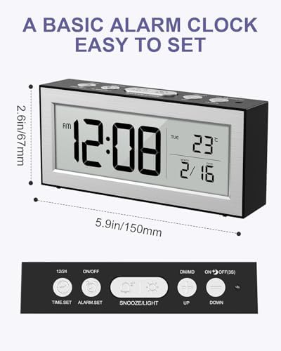 OQIMAX Battery Powered Alarm Clock with LCD Display